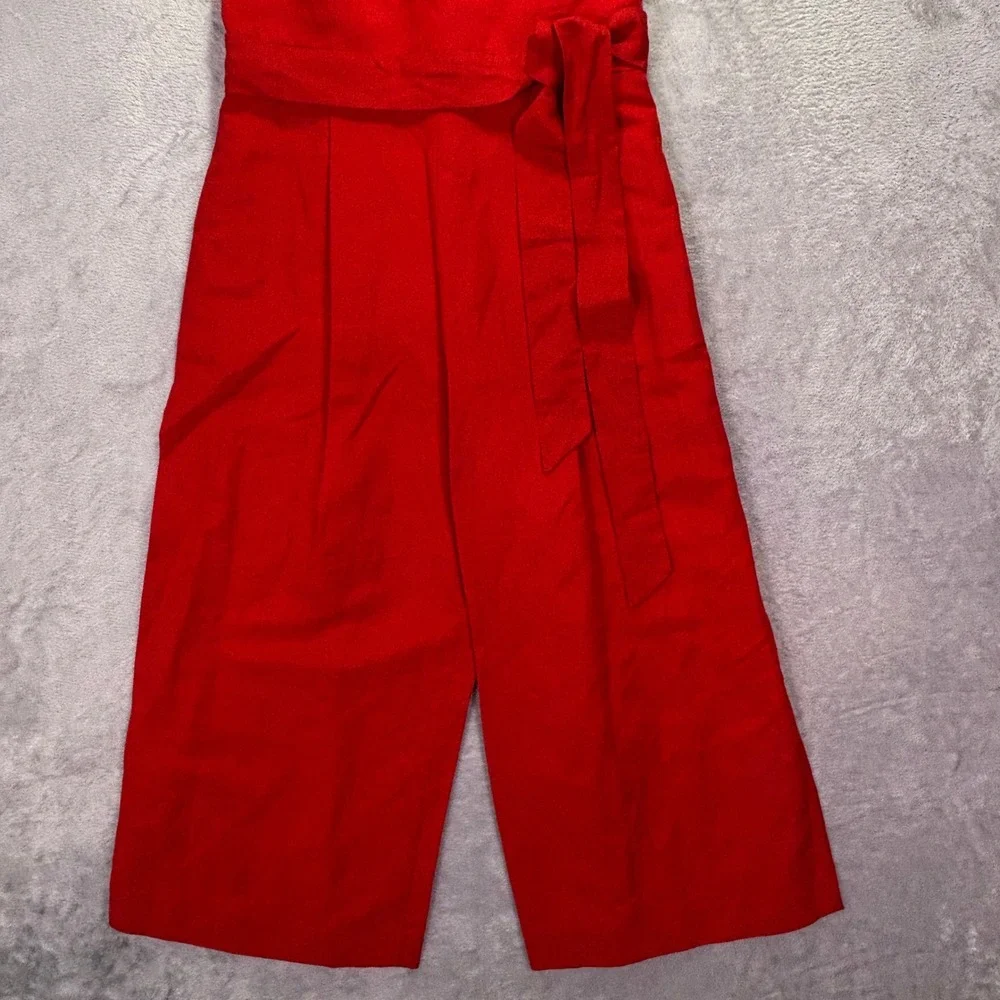 NWT Banana Republic Women Jumpsuit 0P Red Linen Blend Belted Wide Leg Sleeveless